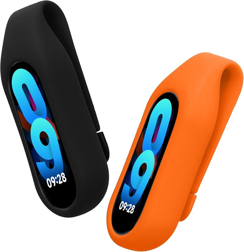 kwmobile 2X Clip Holders Compatible with Xiaomi Mi Band 10/9 / 8 - Clip-On Holder Replacement Set - Black/Orange - Image 1